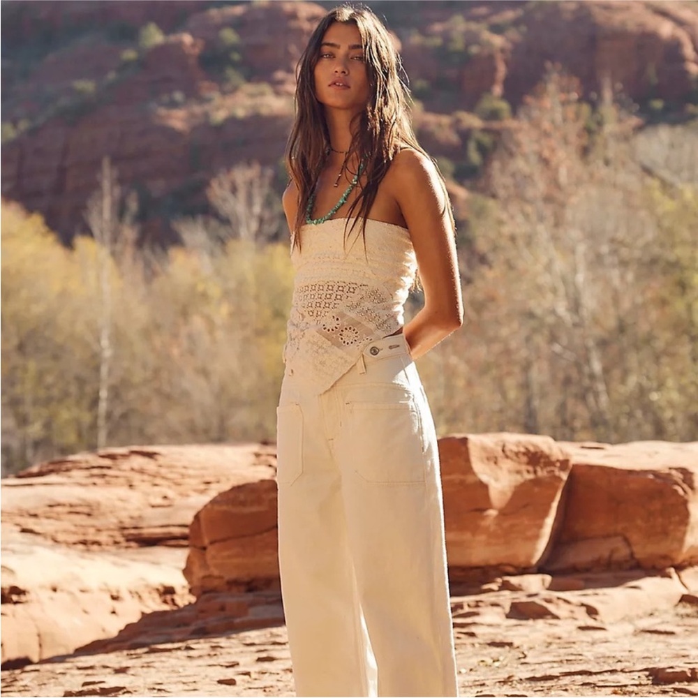 Free People Cream Wide Leg Pants